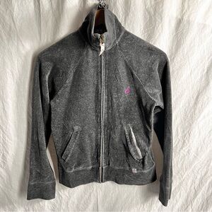 Paul Smith Pink Women M Medium Grey Velour Hoodie Jacket Full Zip Y2K Vintage